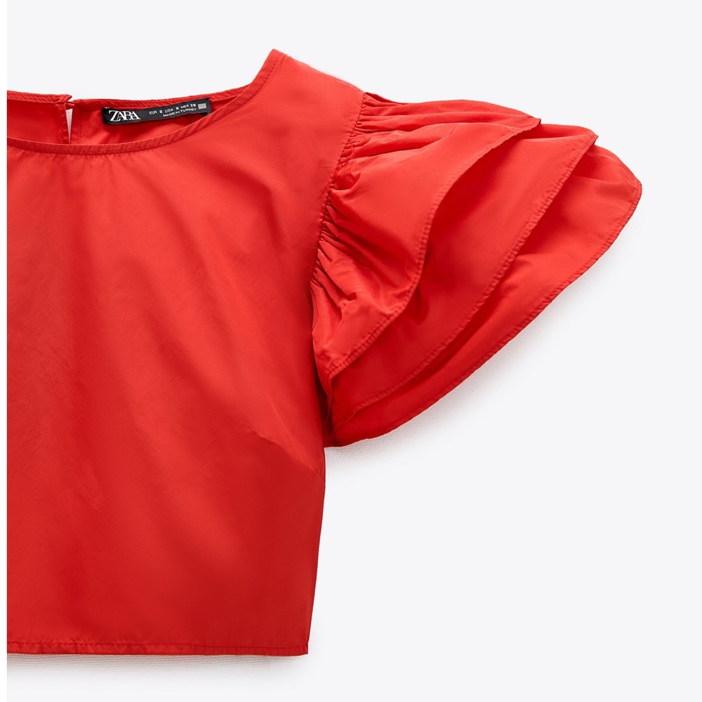 Zara Red Frilly Sleeves Top Size L - Picture 6 of 7
